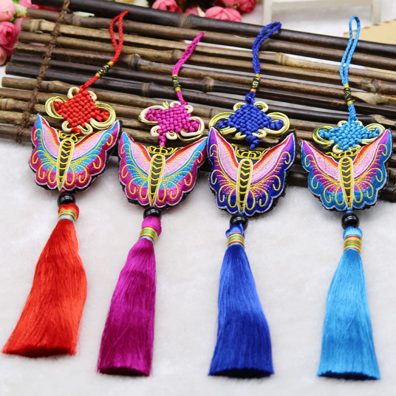 俏手坊鼠年新春刺绣香包中式古典汉服随身蝴蝶荷花大流苏香囊挂件|ms