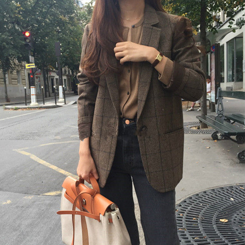Saco Blazer para Mujer de Fibra de Poliéster Corte Entallado Manga Larga para Oficina y Negocios