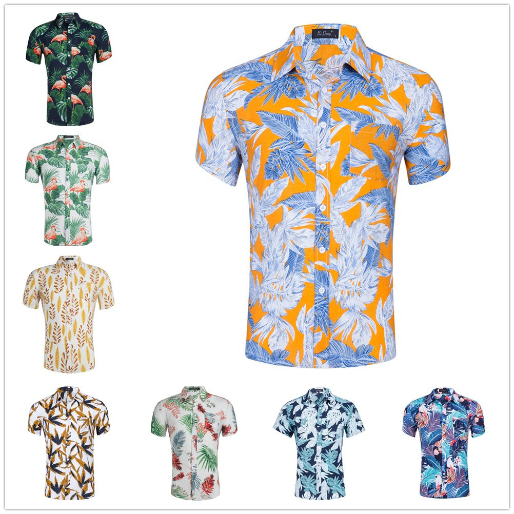 Tian Si Baumwolle Große Tragen US Ärmel Hawaiian Gedruckt Herren Hemd Kurzen Schlaf_voghion.com