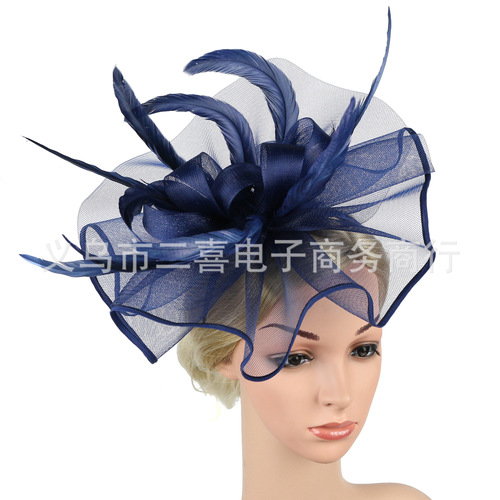 Party hats Fedoras hats for women Fine mesh headdress net gauze flower feather hair ornament top hat hairpin lady headdress