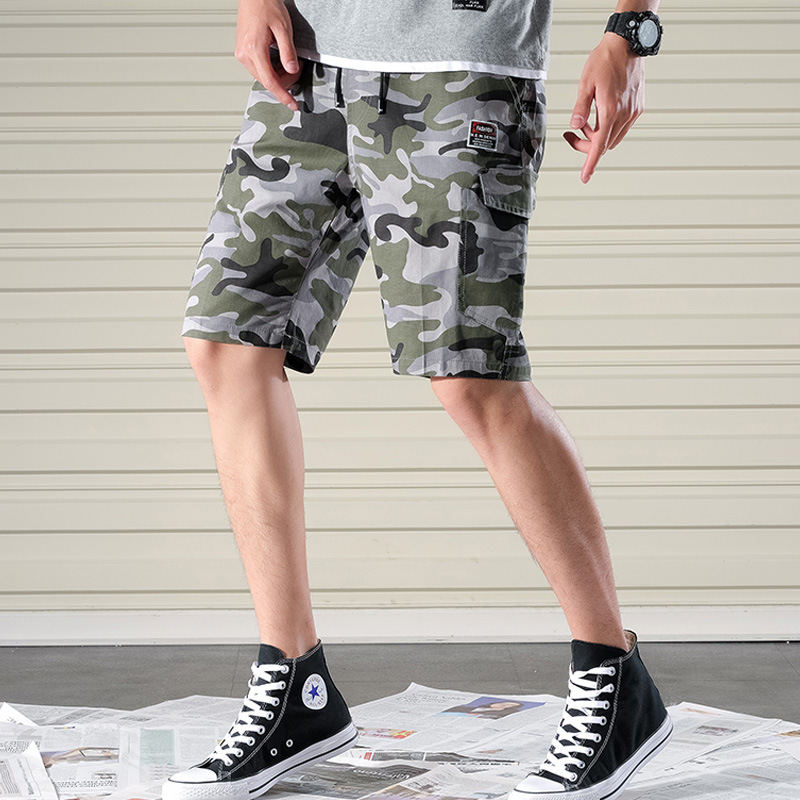2019夏季新款男式迷彩休闲裤男五分裤青少年修身时尚帅气沙滩裤潮