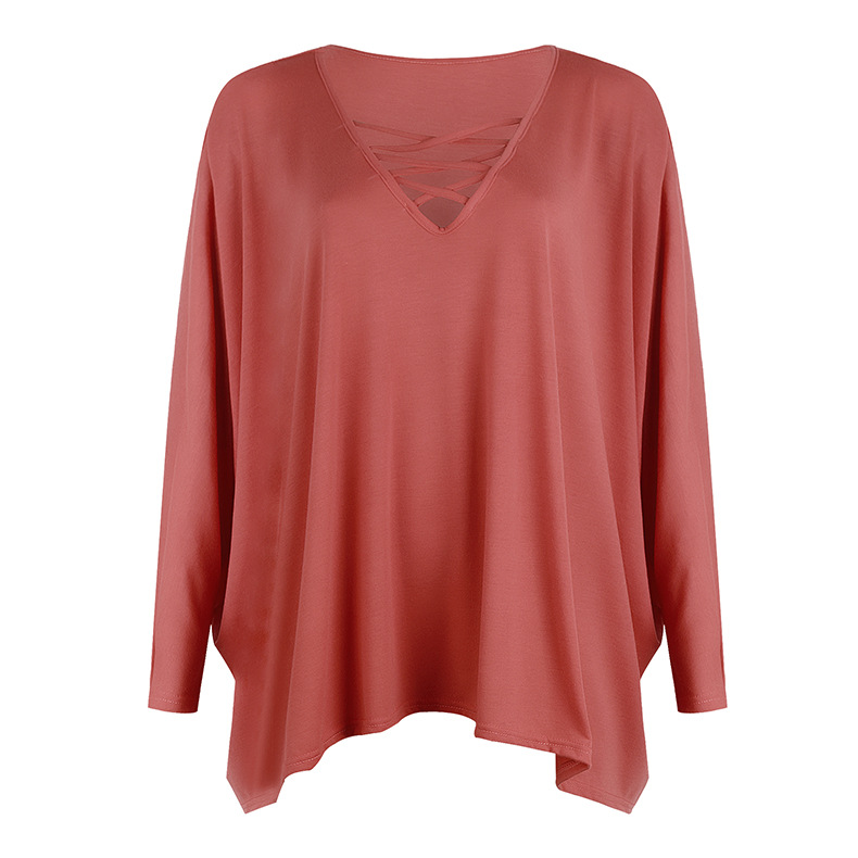 loose V-neck long-sleeved bat shirt  NSZH21709