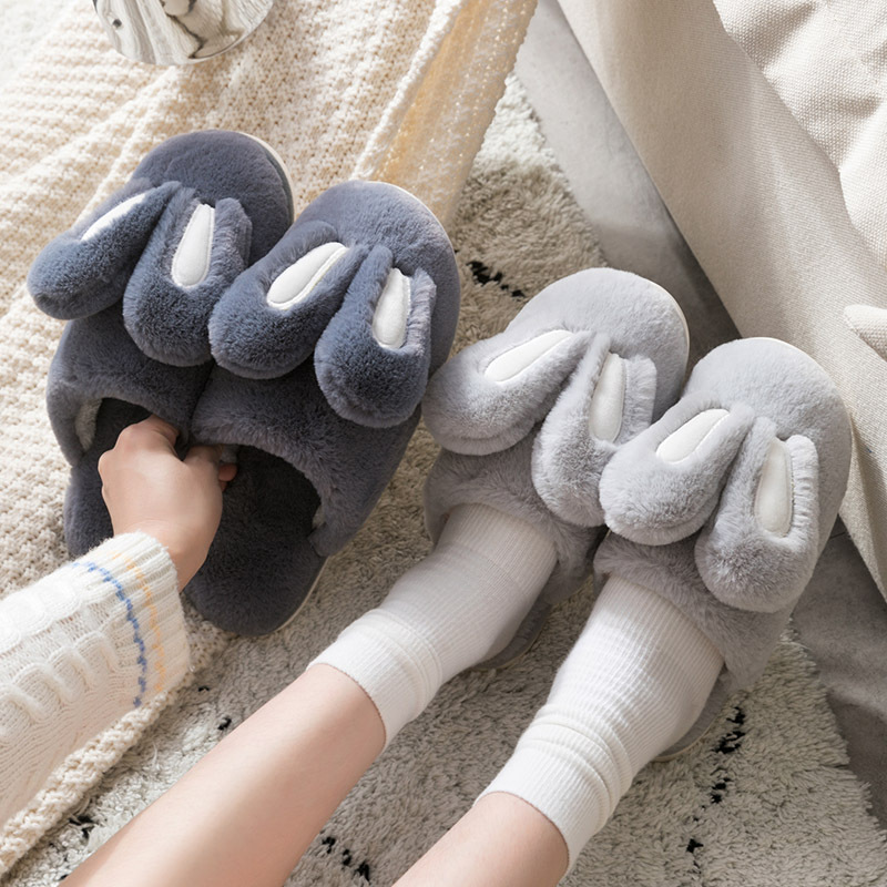 2019 new cotton slippers female cute cartoon rabbit rabbit ear bag with couple plush male winter home home