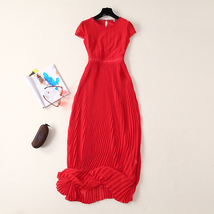 0421-11 压褶长款大摆连衣裙码数SMLXL材质聚酯纤维