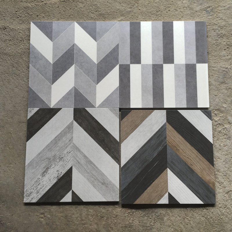 厨房复古瓷砖鱼骨条纹民宿木纹地砖餐厅300*300人字拼仿古地板砖