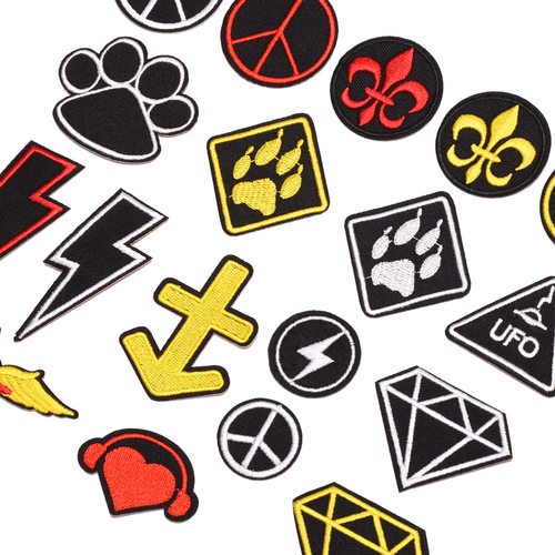 Embroidered flower badges can be ironed onto clothes, pants, down jackets, denim as decorations, patches, in black, white, and yellow.