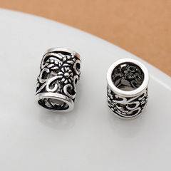 S925純銀泰銀鏤空刻花大孔路路通隔珠 diy佛珠手鍊手串配件管子