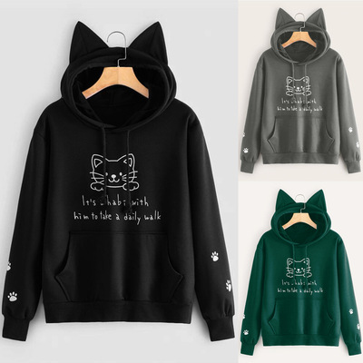 Cross border Explosive money fresh Sweet Women's wear Socket Loose type Hooded Ladies Sweater Autumn and winter Europe and America Fashion