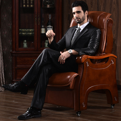 Leather chair The boss chair Executive Chair massage The first layer cowhide to work in an office leather chair Home computer chair