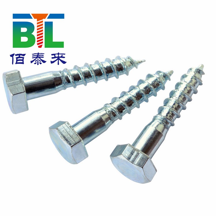 厂家直销外六角木牙螺钉快速牙螺钉家具螺丝镀锌六角头木螺丝钉