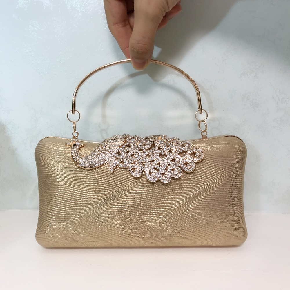 PU Leather Evening Bag European & American Style Rhinestone Women's Peacock Banquet Clutch Small Square Crossbody Bag - Thumbnail 3