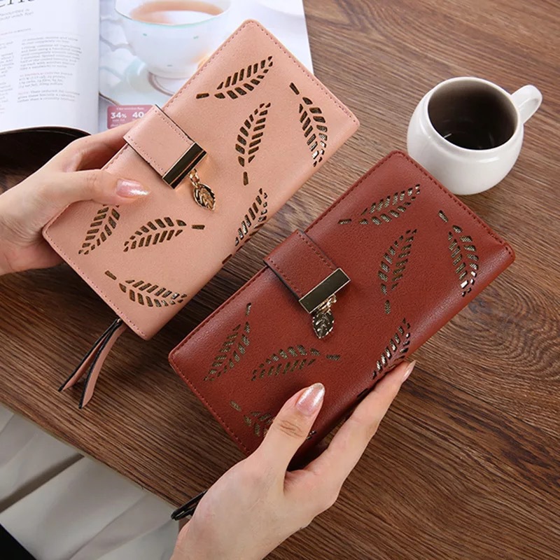 Korean Edition fashion new pattern lady have more cash than can be accounted for Fold Hollow leaf wallet Wallet clutch bag Mobile phone bag Card package