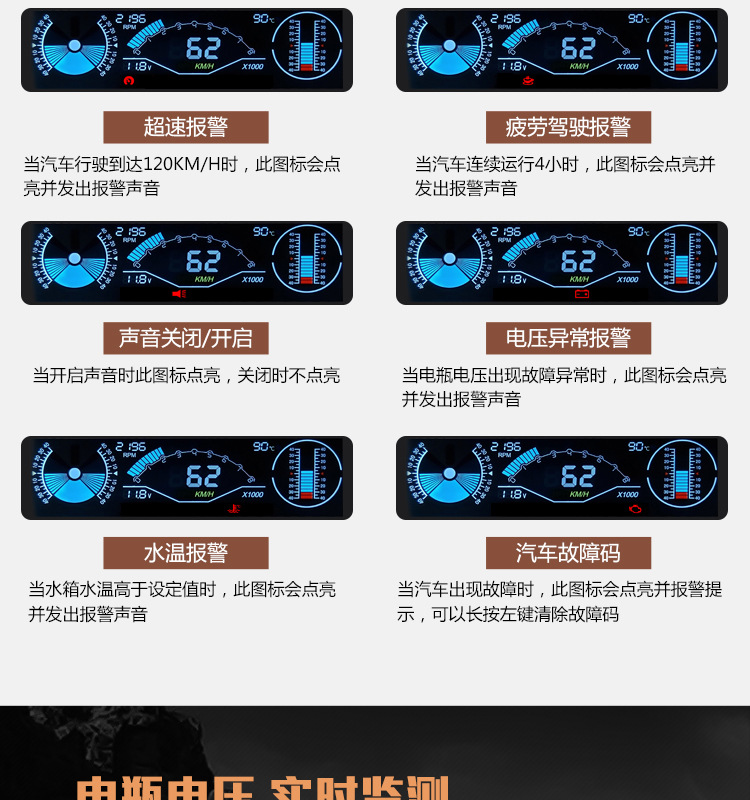 High-Definition Car Hud Head-Up Display Car Horizontal Slope Balancer Obd Speed Speed Water Temperature Meter