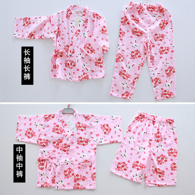 女童春秋日式和服兒童睡衣純棉小孩中大童櫻花兔子火烈鳥小貓