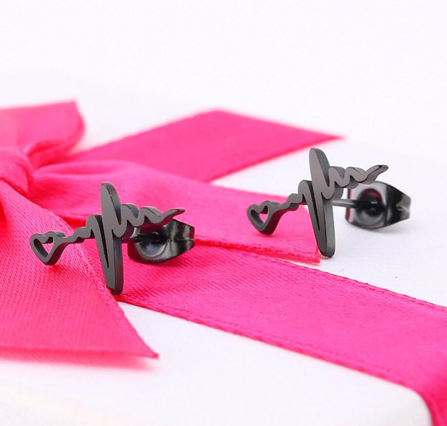 Women's Simple Style Electrocardiogram Stainless Steel No Inlaid Ear Studs Stainless Steel Earrings display picture 4