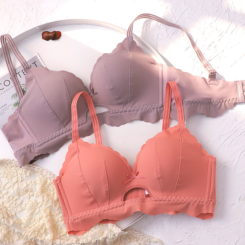 165#新款性感内衣冰丝镂空蝴蝶结聚拢亲肤简约少女无钢圈文胸|ms