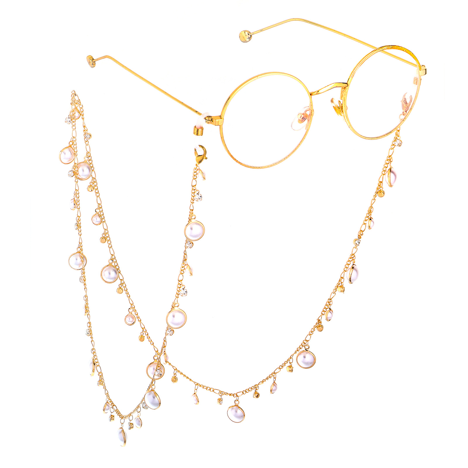 Factory Direct Sales   Hot Fashion Simple Rhinestone Pearl Chain Sunglasses With Eyeglasses Chain display picture 4