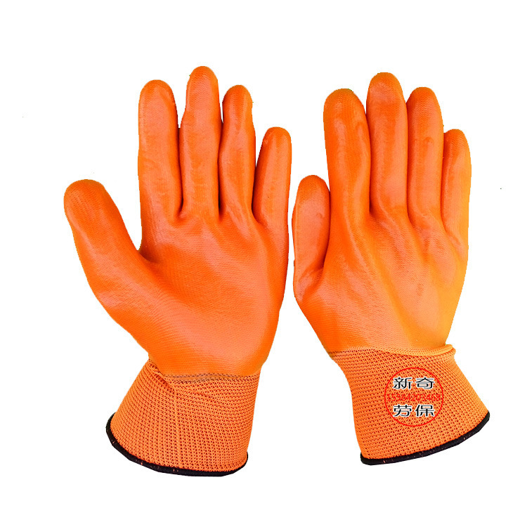 PVC桔纱桔黄胶满挂大全挂手套 耐磨防滑浸胶挂胶劳保手套新奇劳保