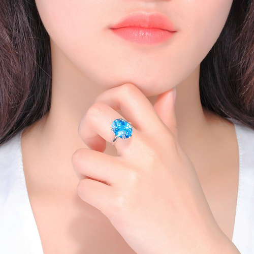 Cross-border hot selling topaz sapphire ring, atmospheric sapphire diamond ring, fashionable dove egg crystal women's ring