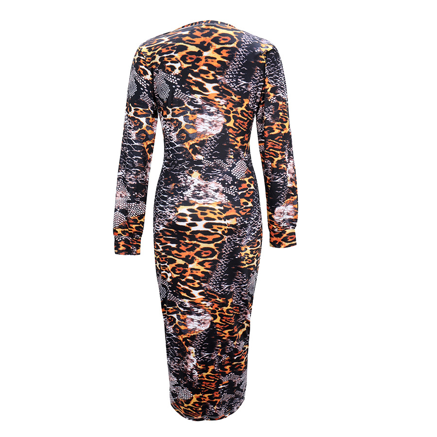 leopard print long-sleeved printing casual dress NSAL10196