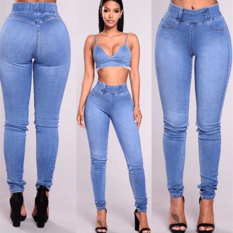 2019Fashion elastic trousers jeans women...