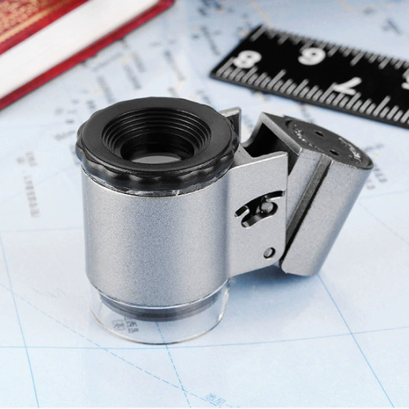 Портативная 50-кратная идентификация ювелирных изделий HD со светодиодным детектором денег, световым микроскопом 9882A, мощное мини-увеличительное стекло