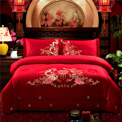 中式中国红婚庆被子双人被芯大红棉被结婚喜被子床上用品一件代发|ru