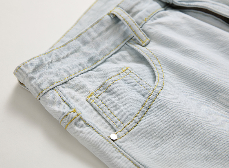 boy 2019 New Cross-Border Fashion European And American Style Ripped Men's Washed Light White Straight Large Size Jeans Men_viptrois.com