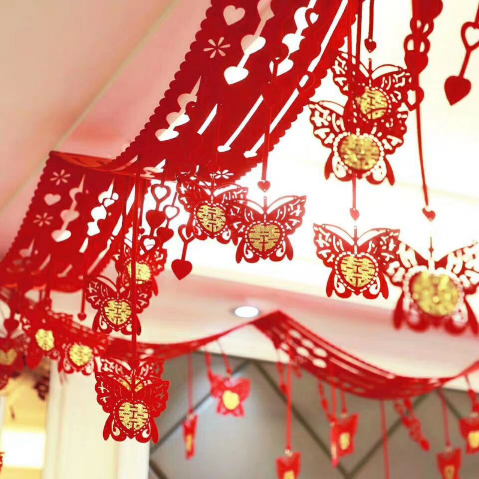 婚房布置喜字拉花装饰场景布置喜庆婚礼结婚用品客厅挂饰挂件批发