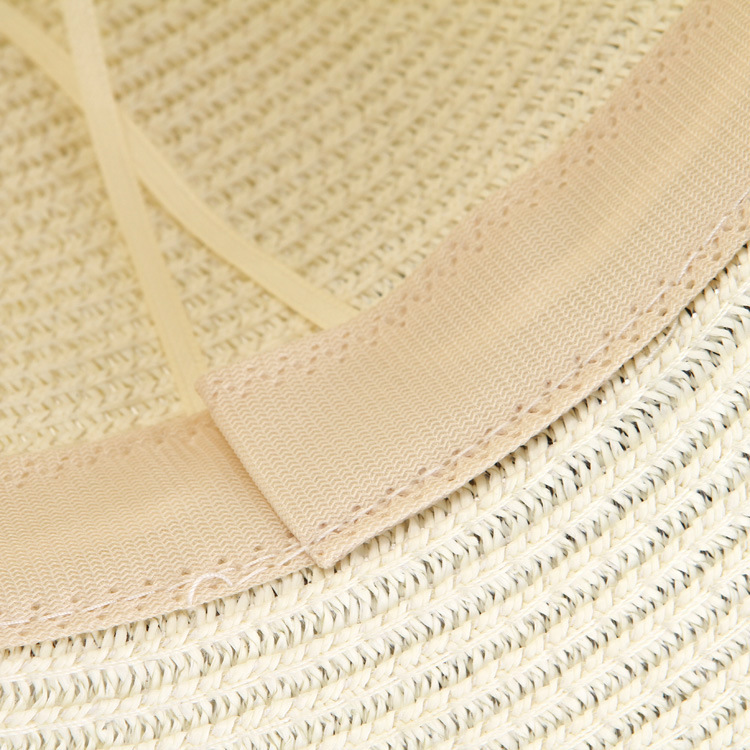 Cappello di paglia da donna per l'estate, ideale per gite in spiaggia, vacanze, protezione solare, con fiocco e accessorio per la protezione solare._voghion.com