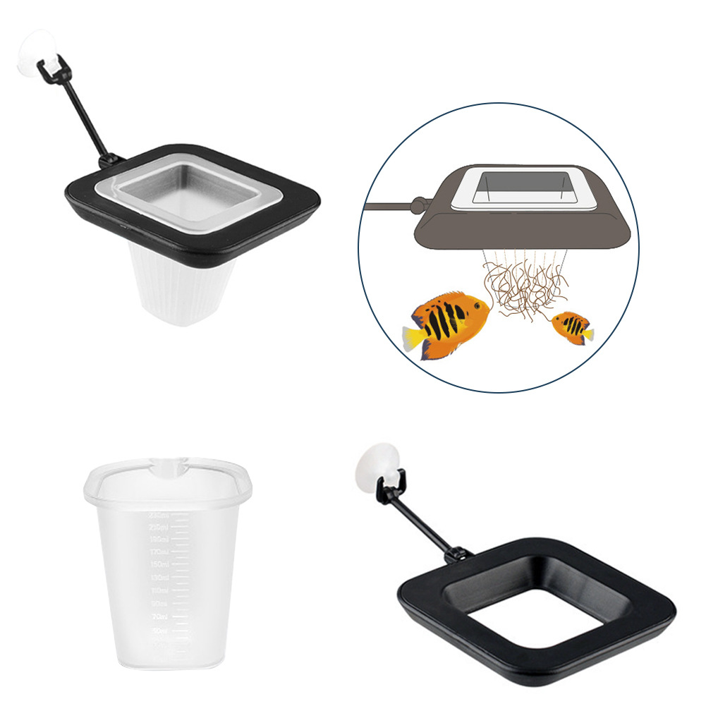 2019年新魚喂養杯水族館魚缸紅色蠕蟲杯漏鬥錐形喂食器帶吸盤