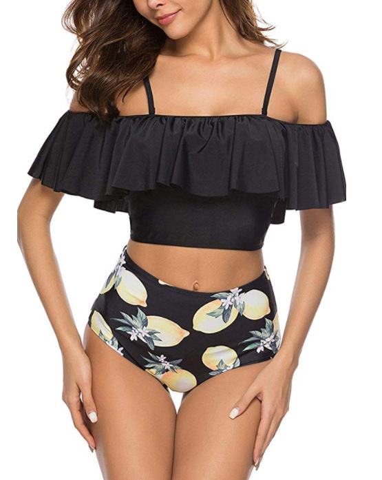 digital printing one-shoulder split high-waist swimsuit  NSHL39692