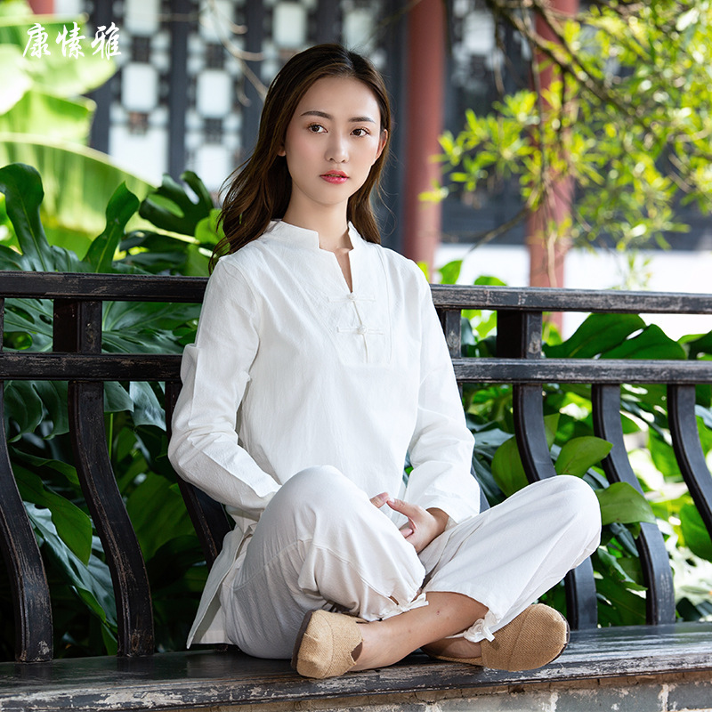 A generation of traditional Chinese medicine health care overalls cotton and linen yoga clothing lay people Meditation meditation Tai Chi suit long sleeve suit