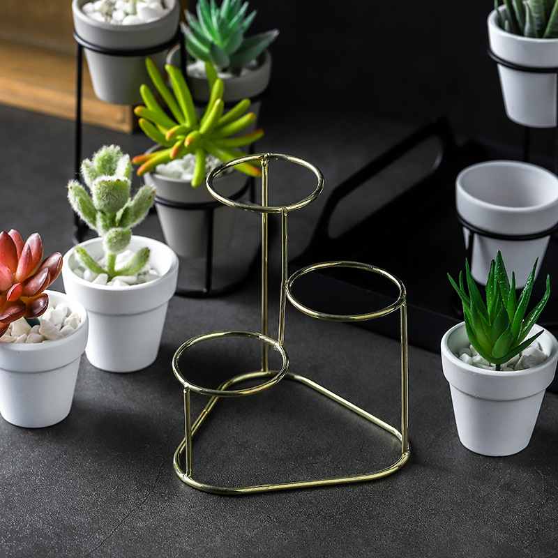 Luyue Gold-plated Ins Nordic Iron Art Succulent Flower Pot Simple Iron Frame Ceramic Flower Pot Green Plant Clay Pot Set