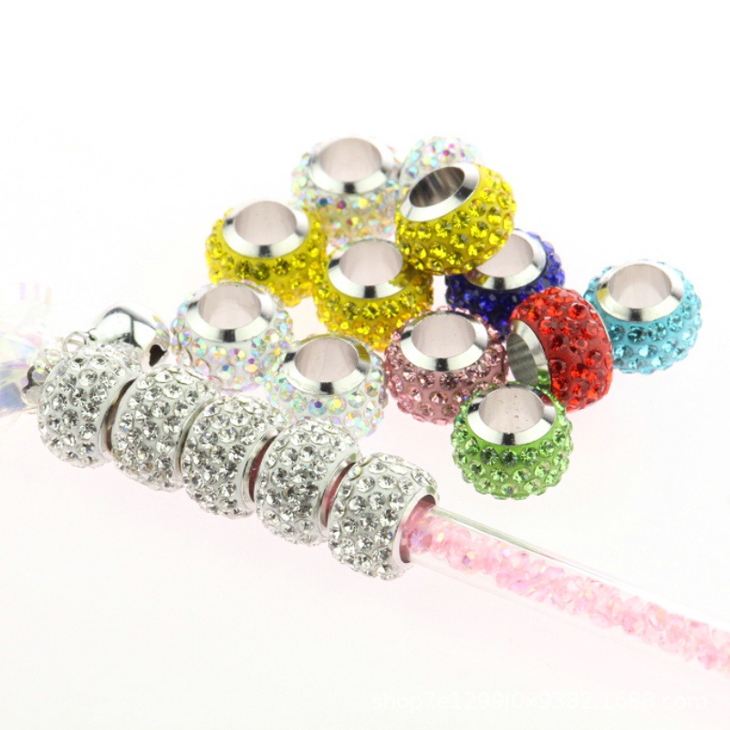 创意逗猫棒塑料管钻球材料内7大孔珠子软陶镶钻隔珠厂家直销现货