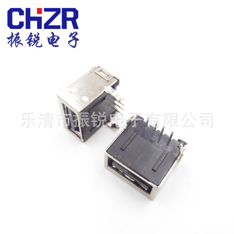 USB带屏蔽外壳密封插座 AF90度带后铁外壳USB接口USB插座USBa-012