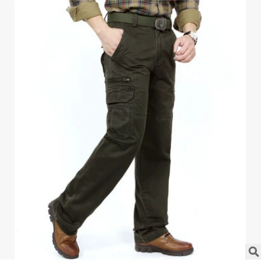 2020 Новинка Мужская Рабочая одежда с несколькими карманами, мужские брюки, свободные хлопковые брюки больших размеров, повседневные брюки для пап среднего возраста