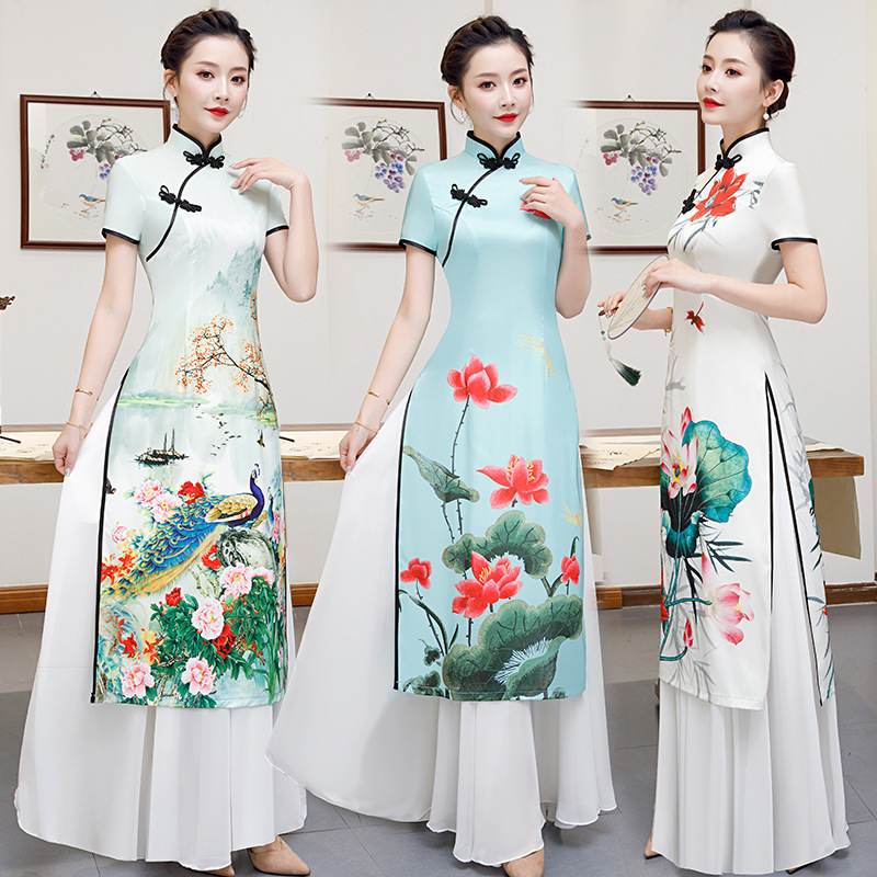 Chinese Dress Qipao Aodai cheongsam longer dress national style long swing cheongsam