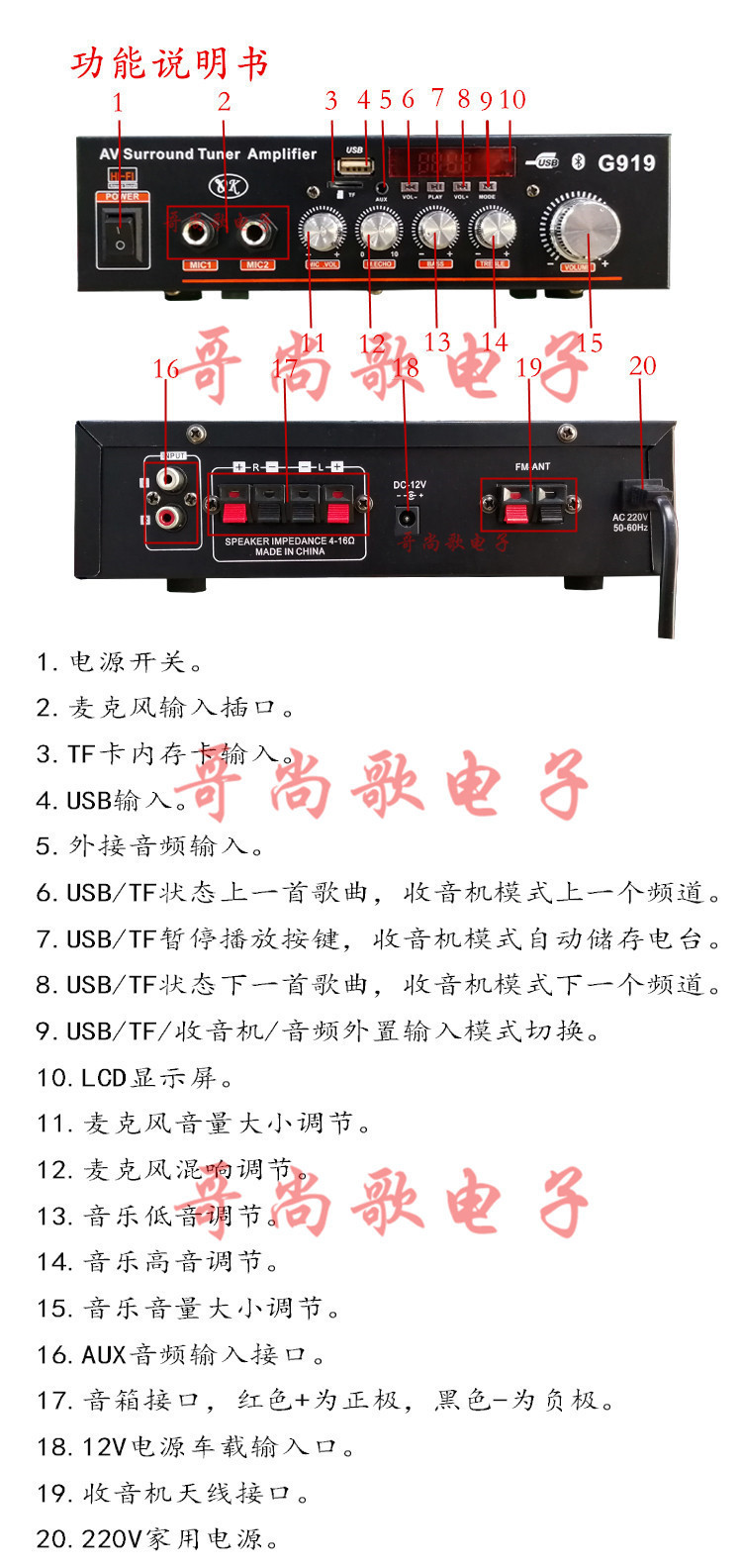 Origin Supply Multifunctional Mini New Card Reading Bluetooth Digital Reverberation Amplifier