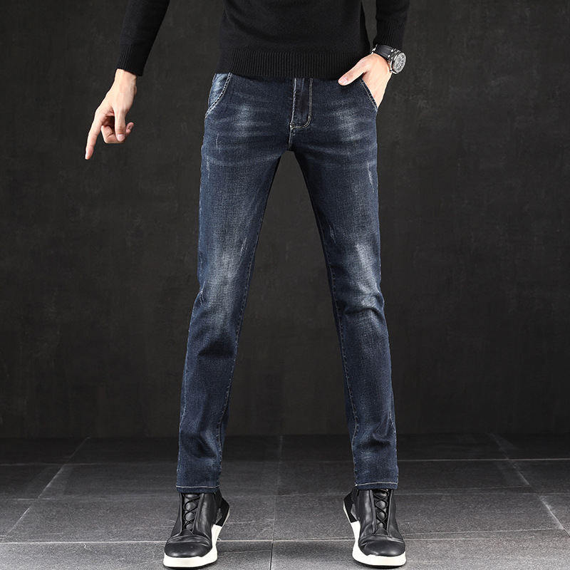 牛仔褲男2019秋冬款百搭時尚男士牛仔褲青春流行修身純棉牛仔褲男