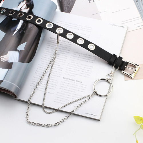 Factory direct supply of punk style chain belts, punch-free hollow belts, Korean style fashionable and versatile men's and women's belt decorations