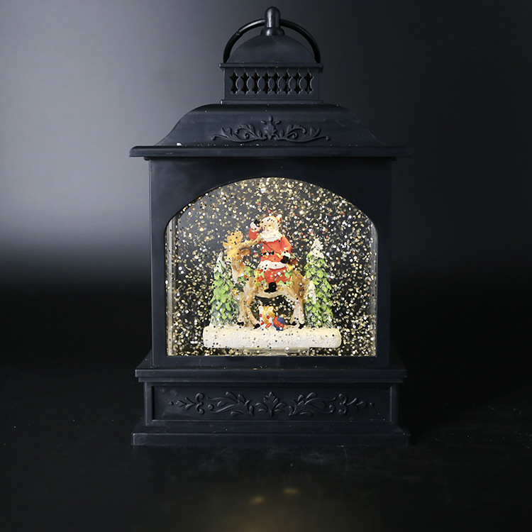 黑色小风灯圣诞老人骑麋鹿
