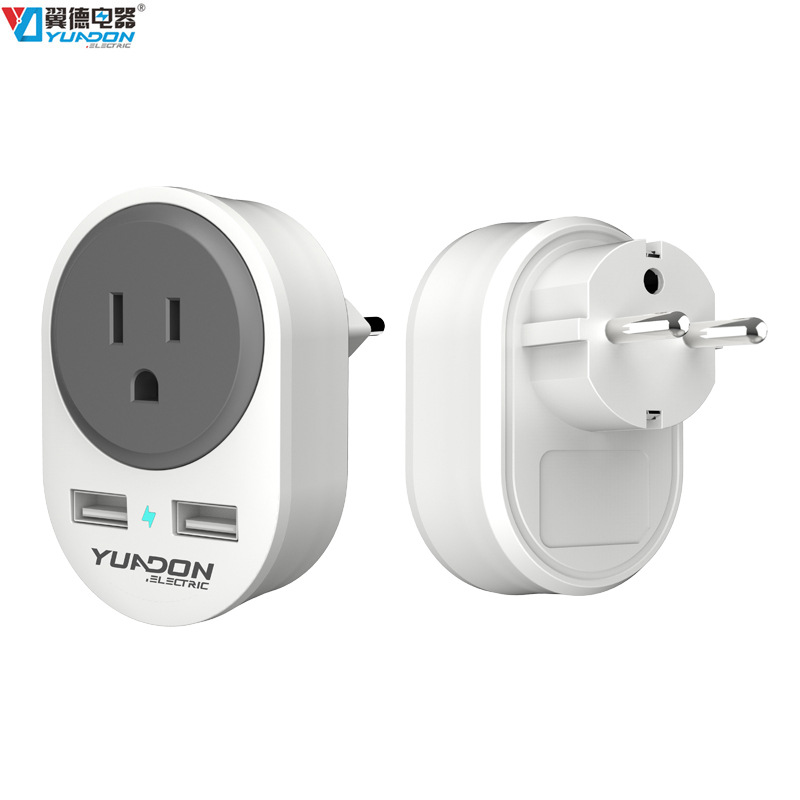 翼德新品欧规韩规转美规转换插头双USB 4.8欧标韩标转换转换插头