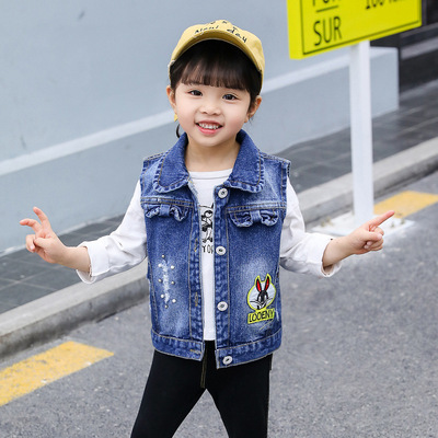 女童牛仔马甲秋装2019新款儿童装韩版马夹中大童女孩洋气背心外套|ms