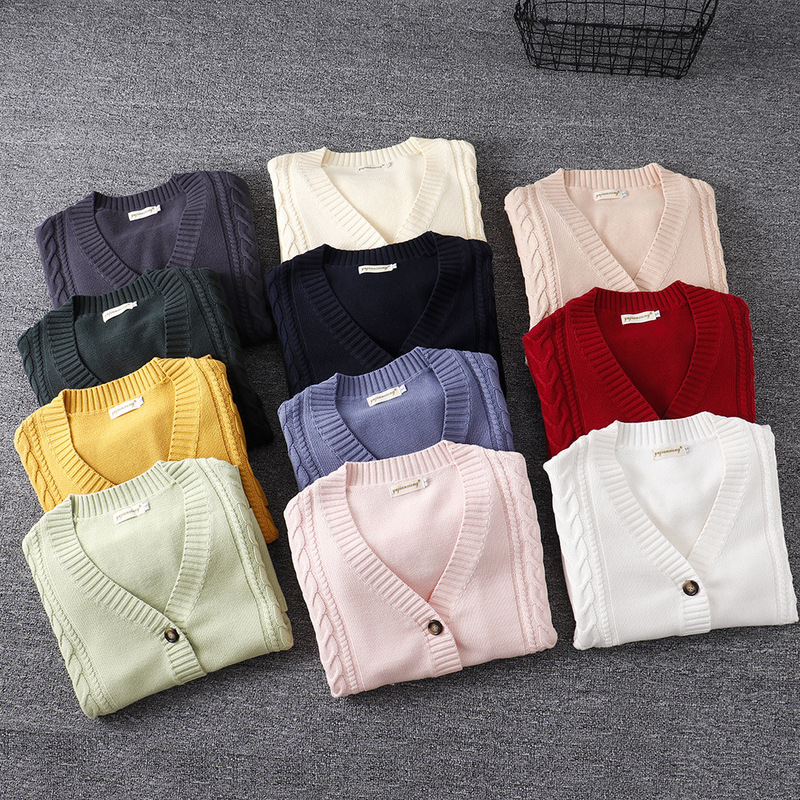 New JK Uniform Sweater Multicolor Loose Twist Cotton Knitted Thickened Sweater College Style Japanese Cardigan