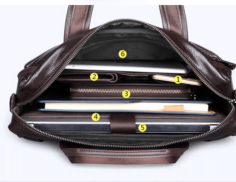 Túi đeo chéo nam da bò thật vân vải thiều, túi đeo vai ngang kiêm túi xách công sở 37×27×9 cm — Màu cà phê, Màu đen chi tiết 7