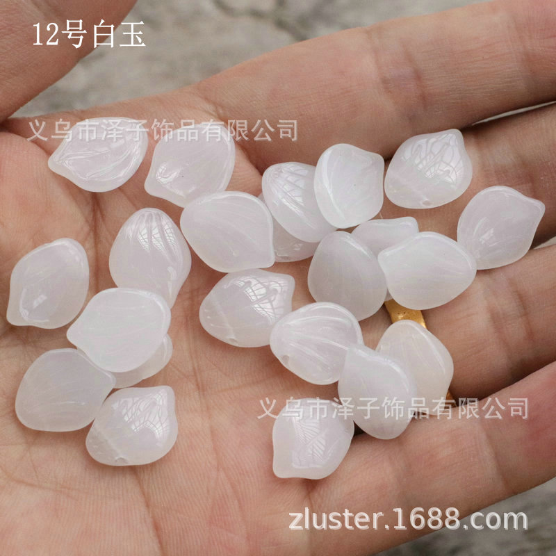 仿玉石12*15mm水晶琉璃牡丹花瓣 DIY发簪头饰配件材料 厂家直销|ms