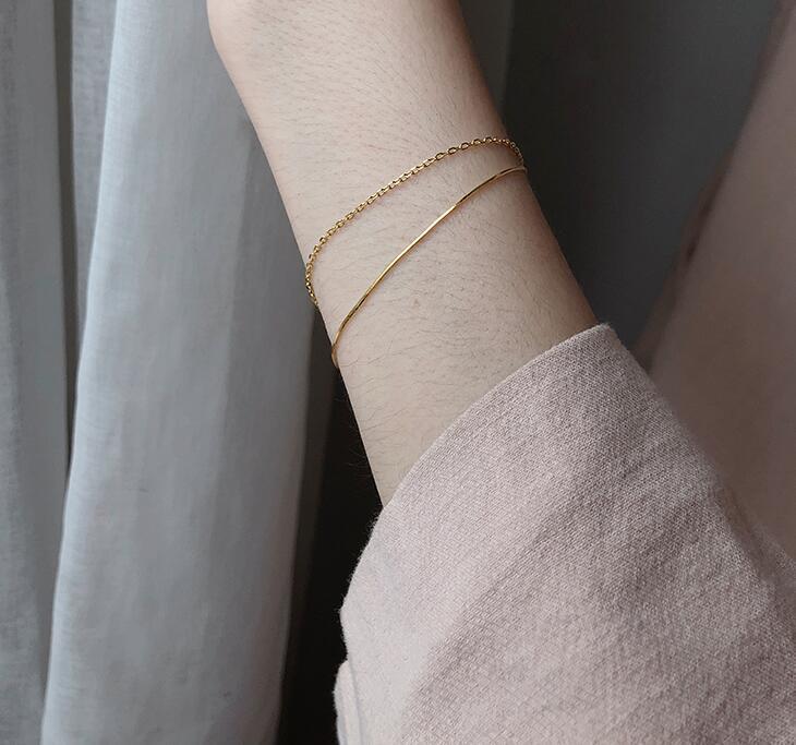 Korean simple titanium steel rose gold short design multi-layer anklet