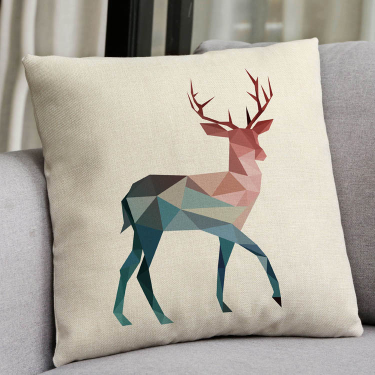 亚马逊爆款几何动物系列棉麻舒适抱枕套办公靠垫汽车靠背垫靠枕套|ru