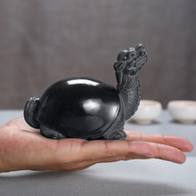 手工雕刻乌金石茶宠茶台摆件招财龙龟可养创意茶盘装饰把件